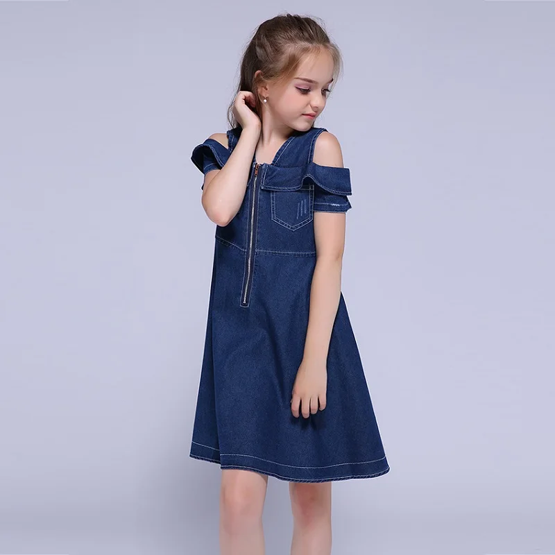 Платья для девочек из джинсовой ткани детей джинсовая одежда 2021 Новые Модные