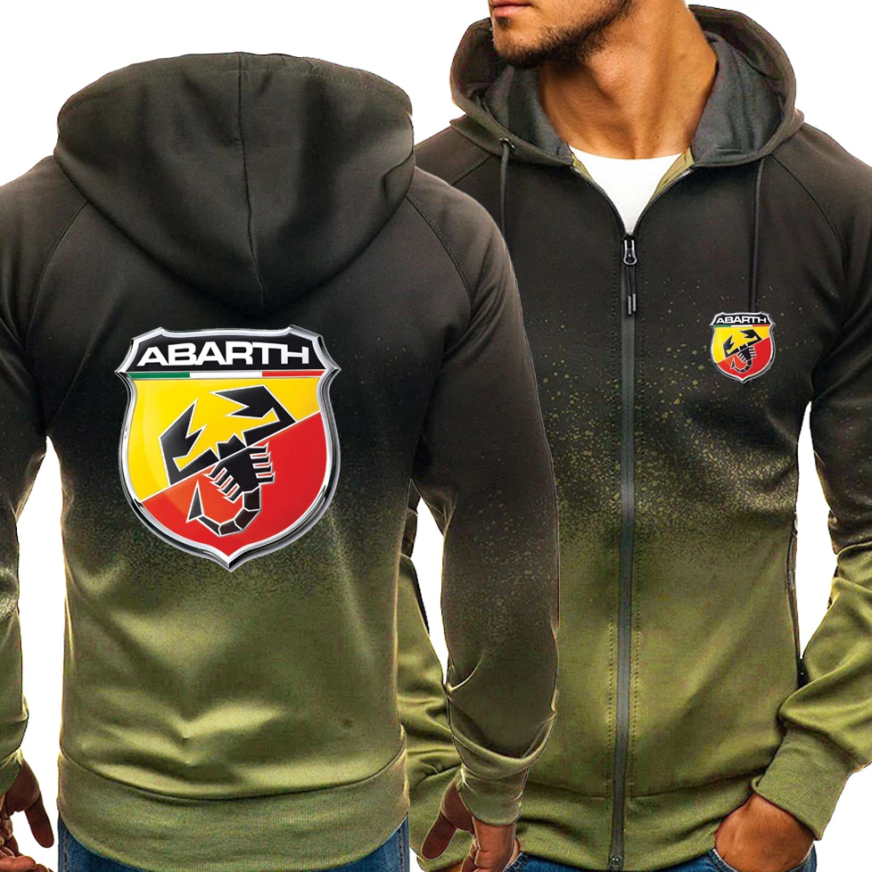 

Spring Hoodies Men ABARTH Logo Print Casual Harajuku Gradient Color Hooded Fleece Sweatshirts Zipper Jacket Male Clothing