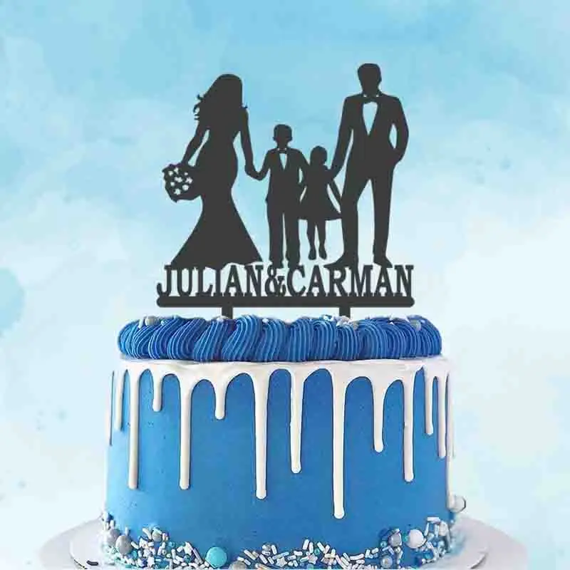 

Personalized Wedding Anniversary Cake Topper Custom Couple's Name Family of Four For Wedding Anniversary Party Cake Decoration