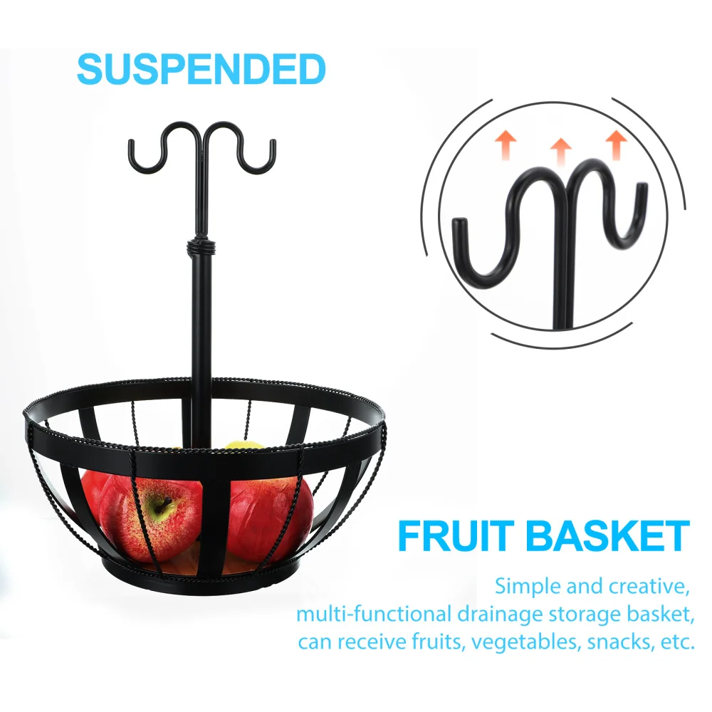 

1Pc Hanging Fruit Basket Kitchen Storage Hollow Basket Kitchen Supply (Black)