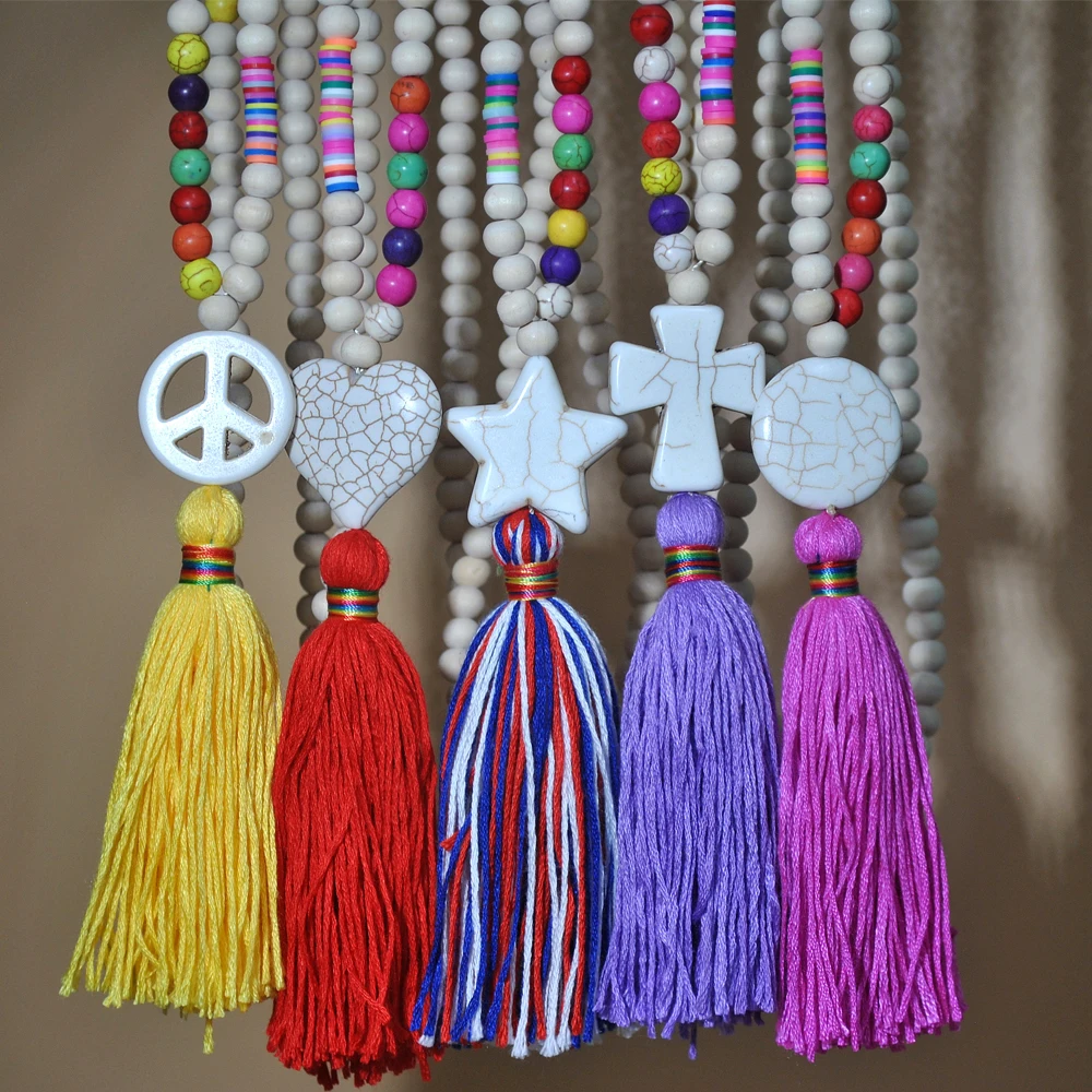 Yumfeel новые богемные длинные кисточки ожерелье ручной работы дерево камень