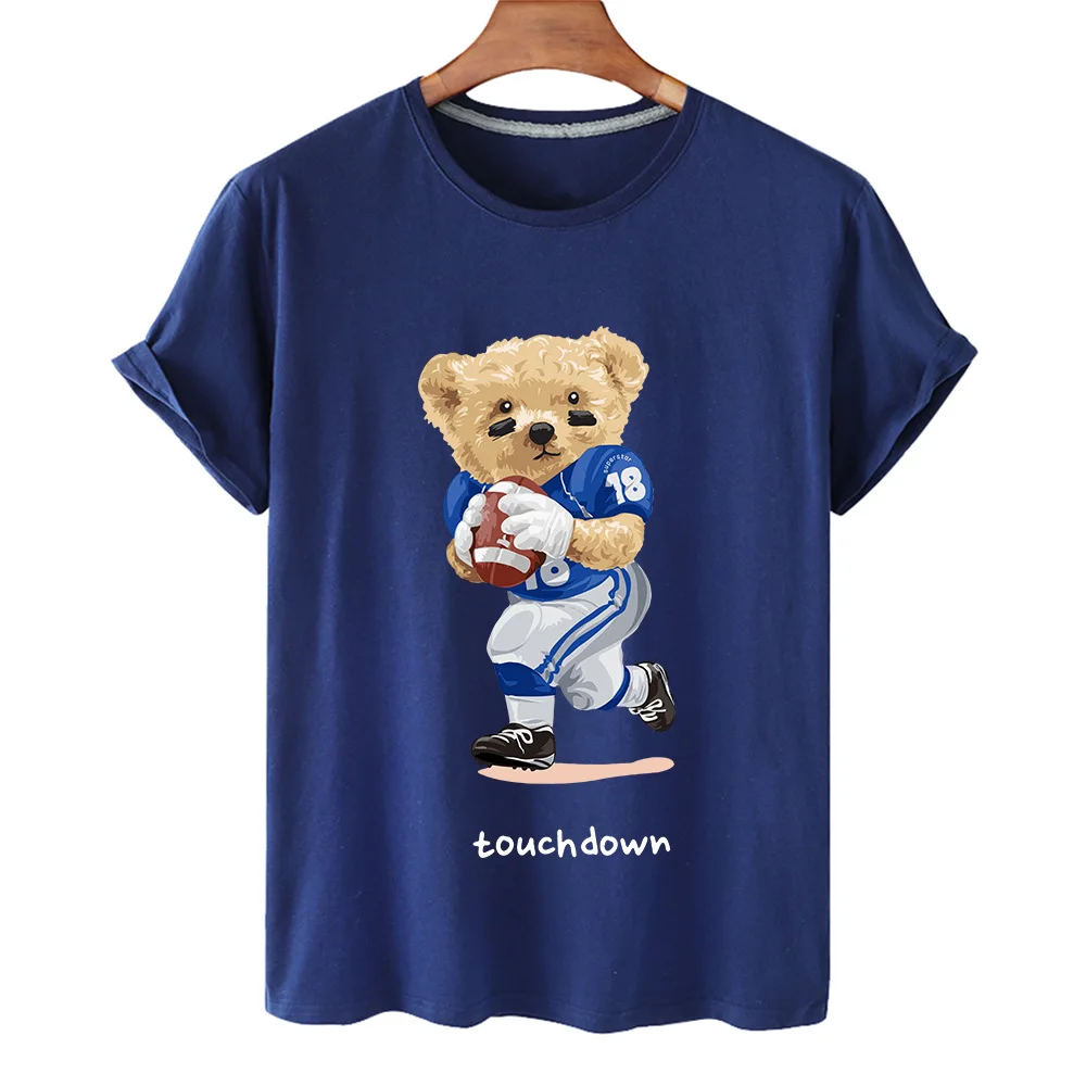 

100% Cotton Rugby Bear Short-sleeved T-shirt Women 2021 Summer Casual Short-sleeved Couple Oversized T-shirt Ladies Shirt S-4XL