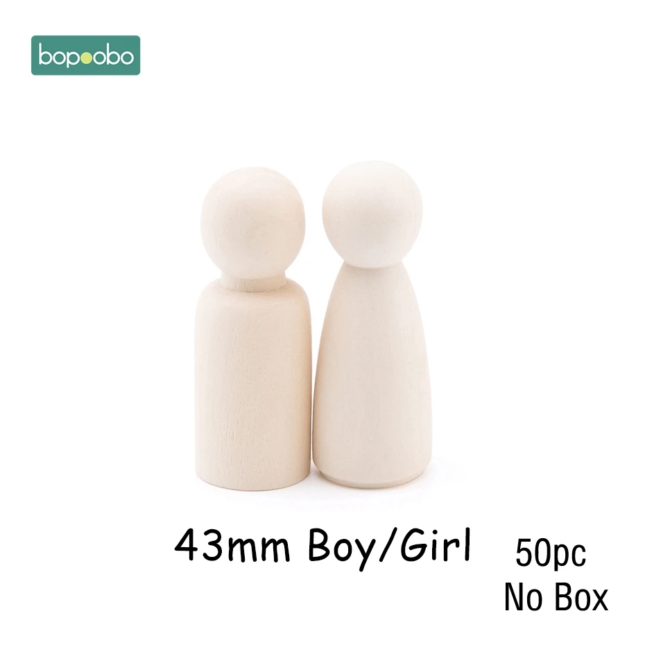 43mm Boy Girl Bopoobo 50 шт. деревянный Прорезыватель для зубов, деревянные колышки для кукол, клен, неокрашенный, для детей, Pg, куклы ручной работы, незавершенные куклы, Декор, куклы, набор игрушек - Цвет: 43mm Boy Girl