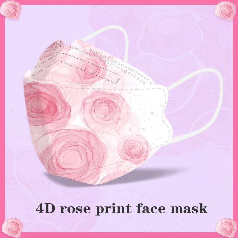 

Маска для лица одноразовая дышащая 4-слойная с принтом розы и заушными петлями
