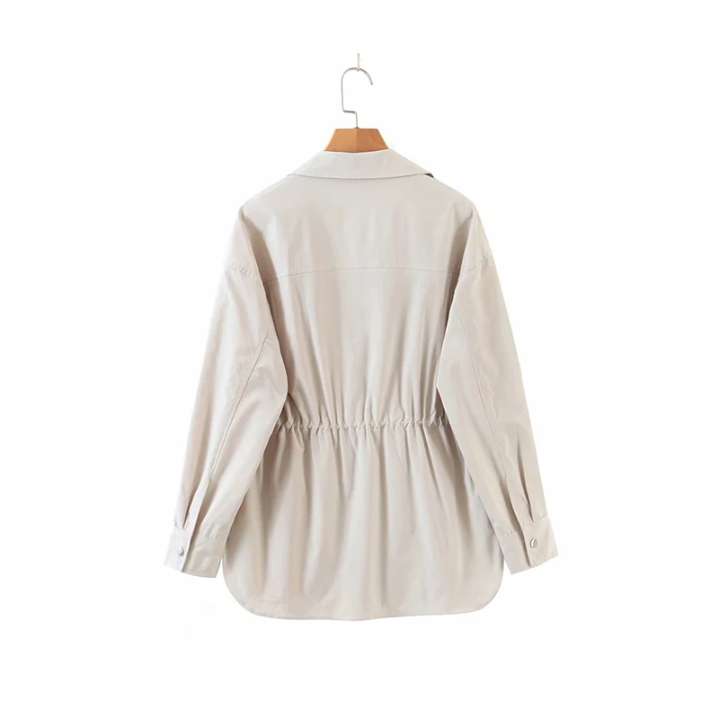 

Spring Women Fashion ZA Solid Coat Drawstring Jacket Casual High Quality Overcoat Long Sleeve Coats Outwear