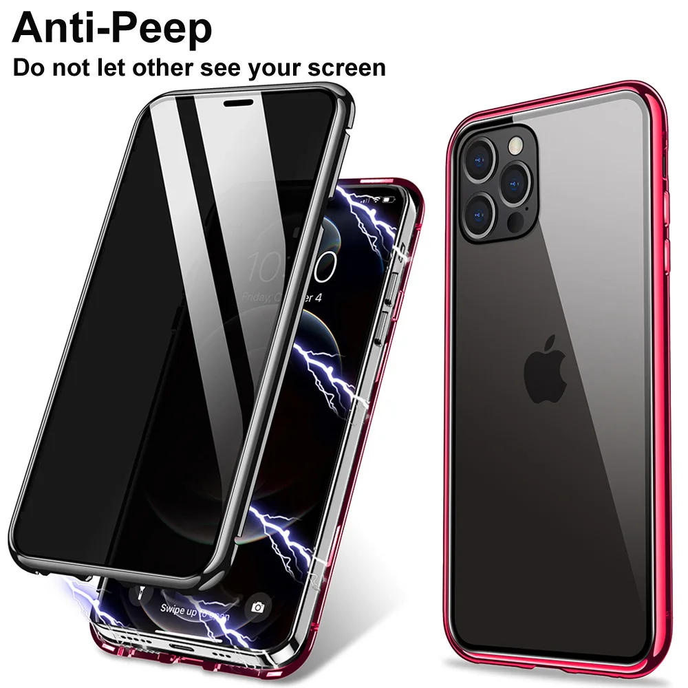 

Gradient Color Privacy Tempered Glass case for iPhone 12 12 Pro Max Magnetic Full Body Cover Metal bumper for iPhone 12 Mini