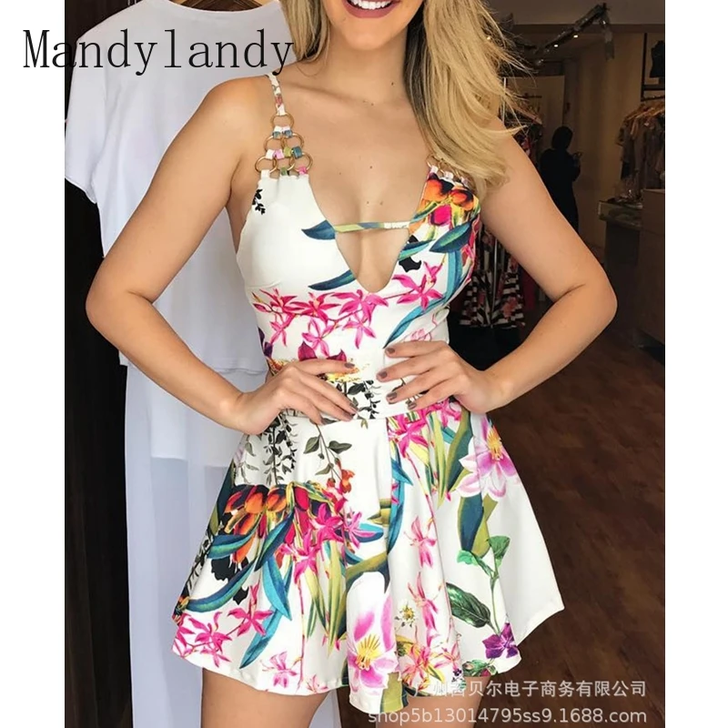

Летнее модное платье Mandylandy с V-образным вырезом, открытой спиной, высокой талией, на бретельках, женское сексуальное платье без рукавов с цве...