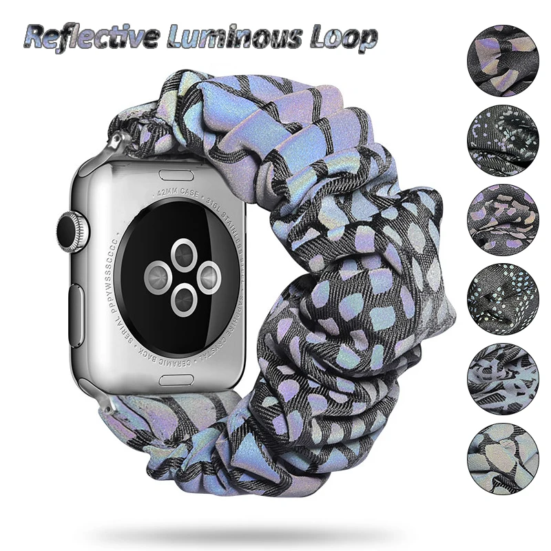 

Светоотражающий эластичный ремешок для Apple Watch 6 5 4 SE 44 мм 40 мм, тканевый шелковый браслет для IWatch 3 2 1