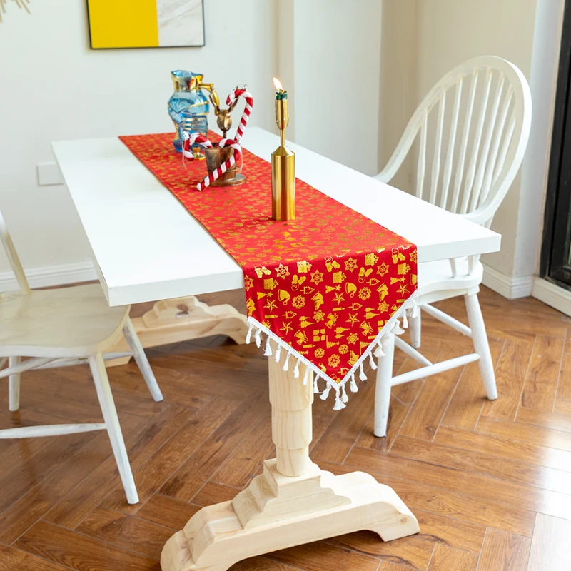 

HLQON red snowflake print modern table runner table cloth cabinet cover bed runner cabinet cover home party festival decoration