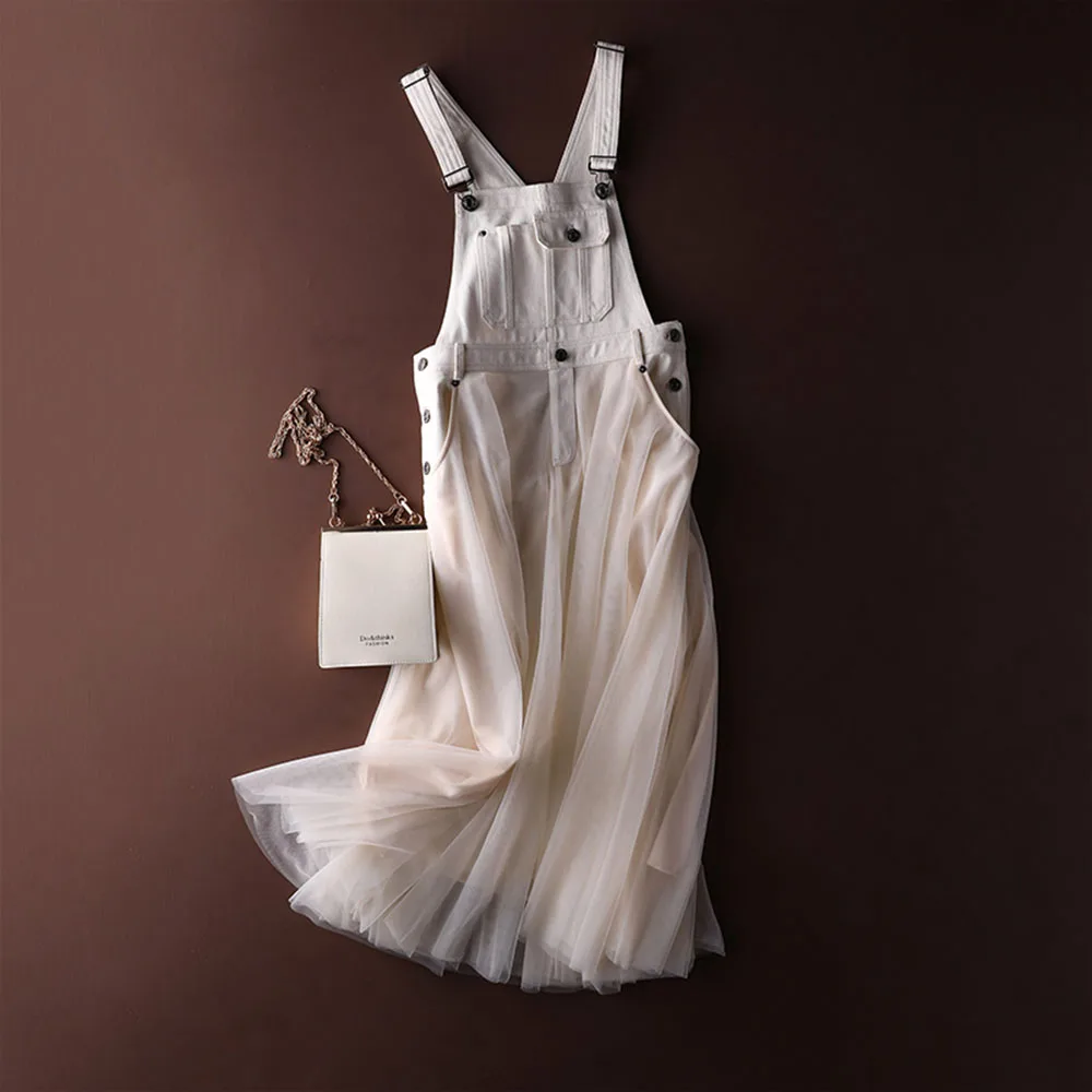 Spring Autumn Strap Dress Elegant Mesh Hollow Patchwork Sleeveless Plain Korean Vintage Fashion Dresses Preppy Style | Женская одежда