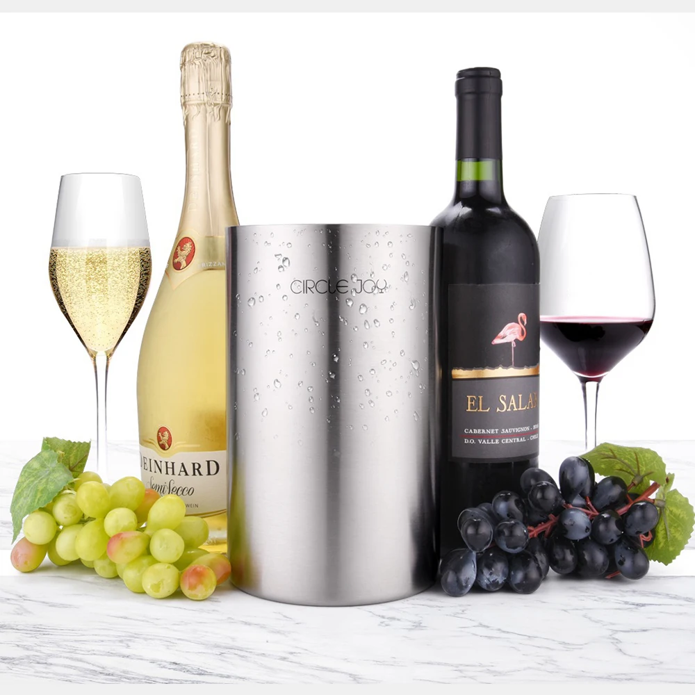 

Urallife Circle Joy Stainless Steel Double Ice Bucket Efficient Insulation Mini Ice Bucket For Red Wine No Ice Cube