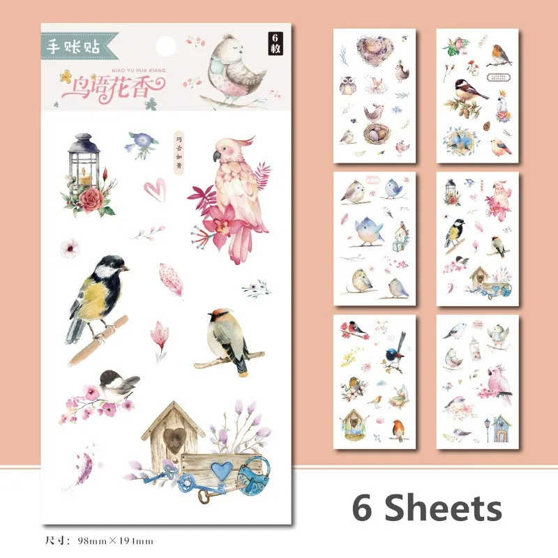 6 шт./компл. милые птицы Олень животных серии декоративные наклейки DIY дневник в