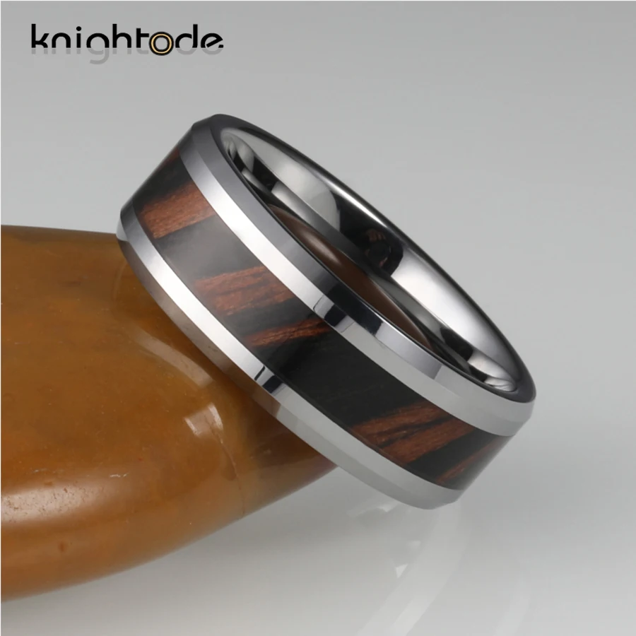 8 мм вольфрамовое Карбидное кольцо с деревянной инкрустацией для мужчин и женщин