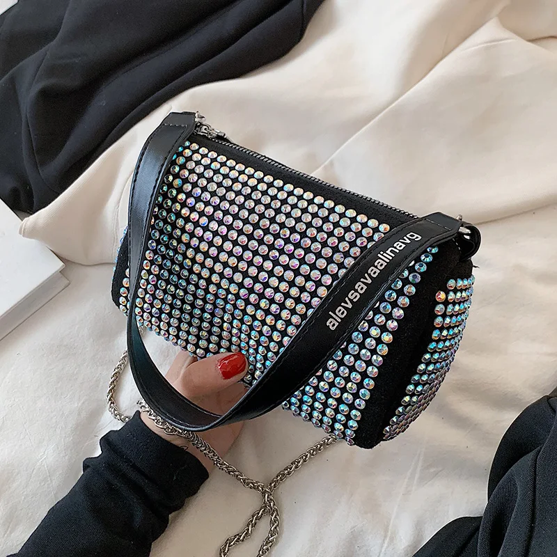 

SWDF Bright Diamond Mini Bucket Crossbody Bags for Women 2022 Summer Lady Chain Shoulder Purses And Handbag Female Torebka Damsk