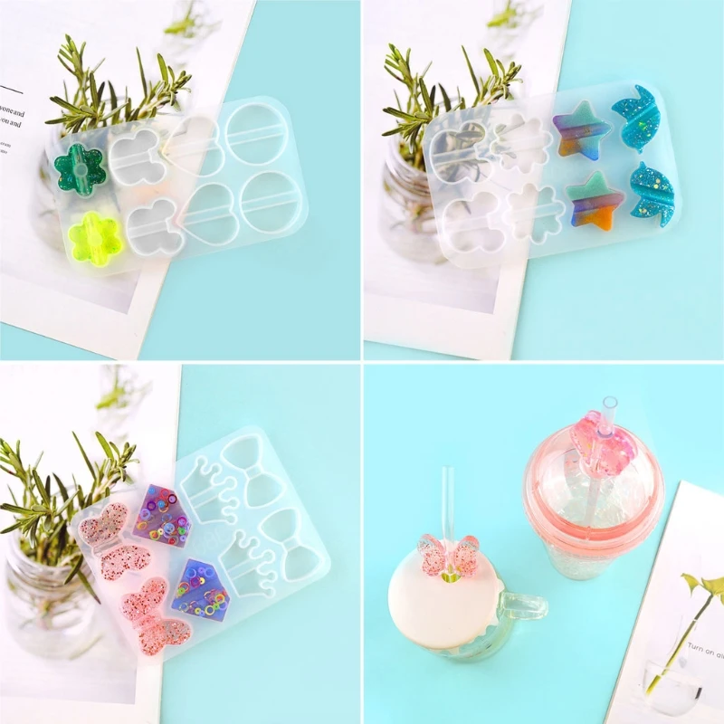 

Cute Straw Topper Resin Molds Straw Topper Attachment Silicone Molds for straws