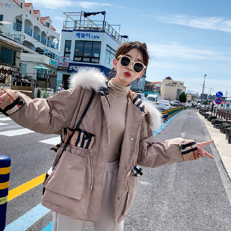 Женское зимнее пальто с капюшоном разноцветное Теплое повседневное уличное