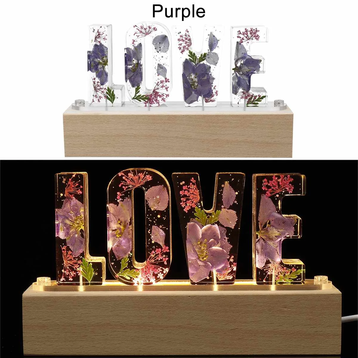 

3D Personalized Custom Dried Flower Nightlight USB Charge LED Night Light Wood Base Home Decoration Lamp Unique Anniversary Gift