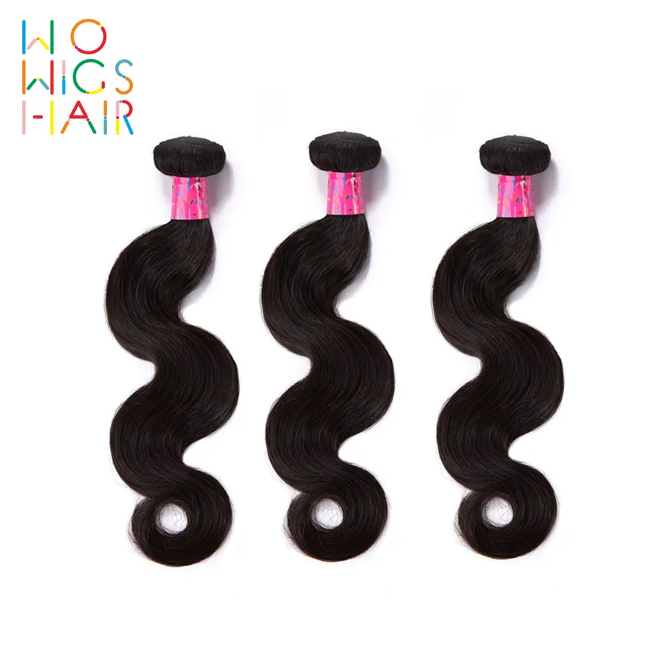 

WoWigs Hair Malaysian Body Wave 3 PCS Lot 100% Human Hair Free Shipping Natural Color Hair Extensions