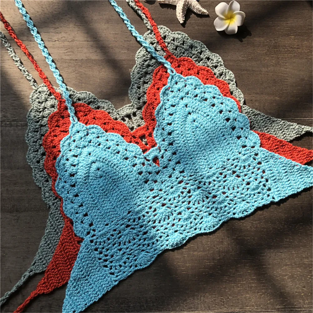 

Crop Top Sexy Women Summer Backless Crochet Top Knit Beach Knitting Halter Cami Tank Crop Top