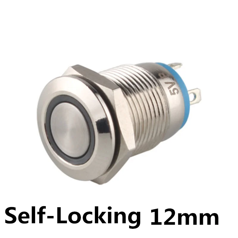 1 шт. 12 мм металлический кнопочный переключатель с плоской головкой и кольцом