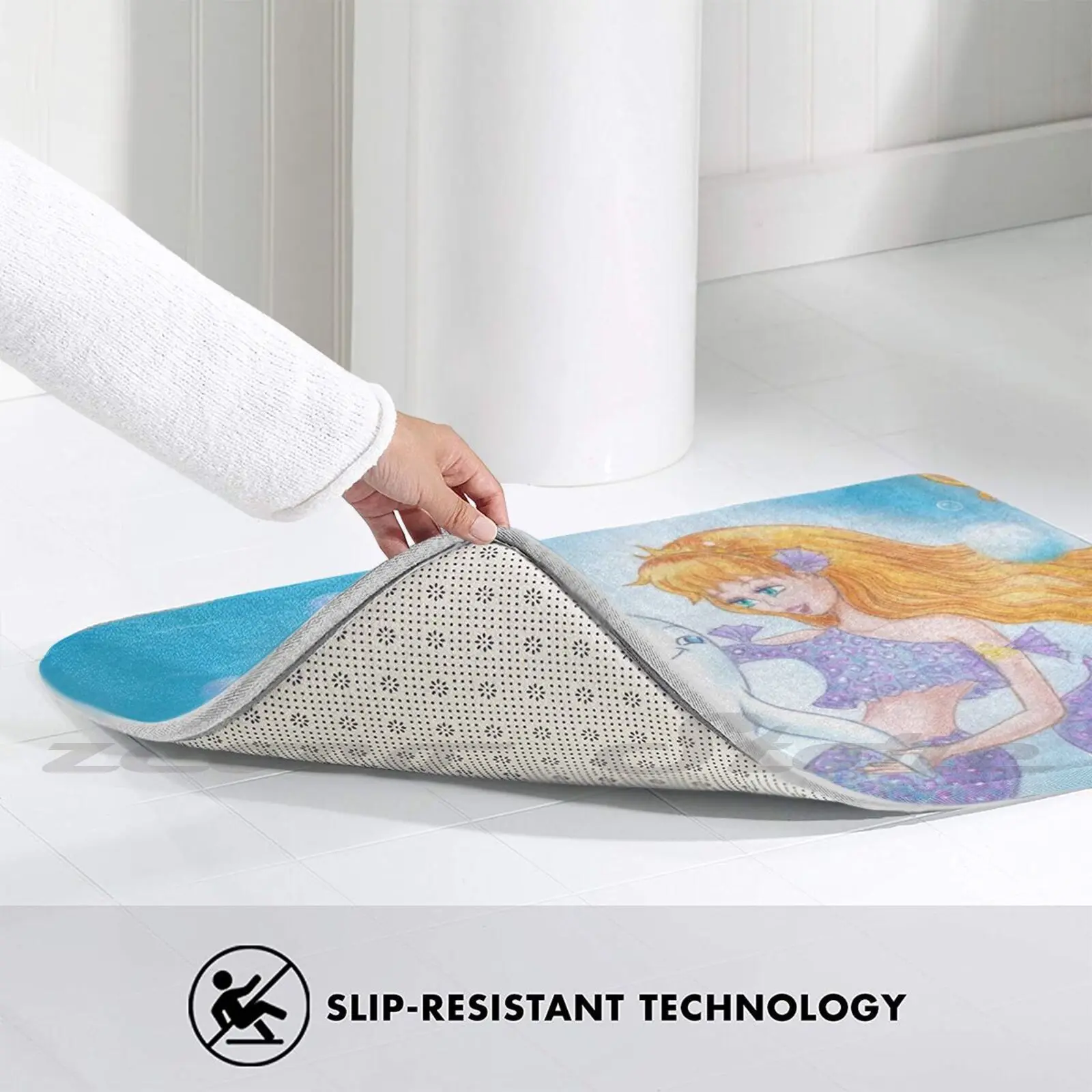 The Little Dolphin Soft Non-Slip Mat Rug Carpet Cushion Mermaid Children Illustration Ocean Fairy Tail Wonder | Дом и сад