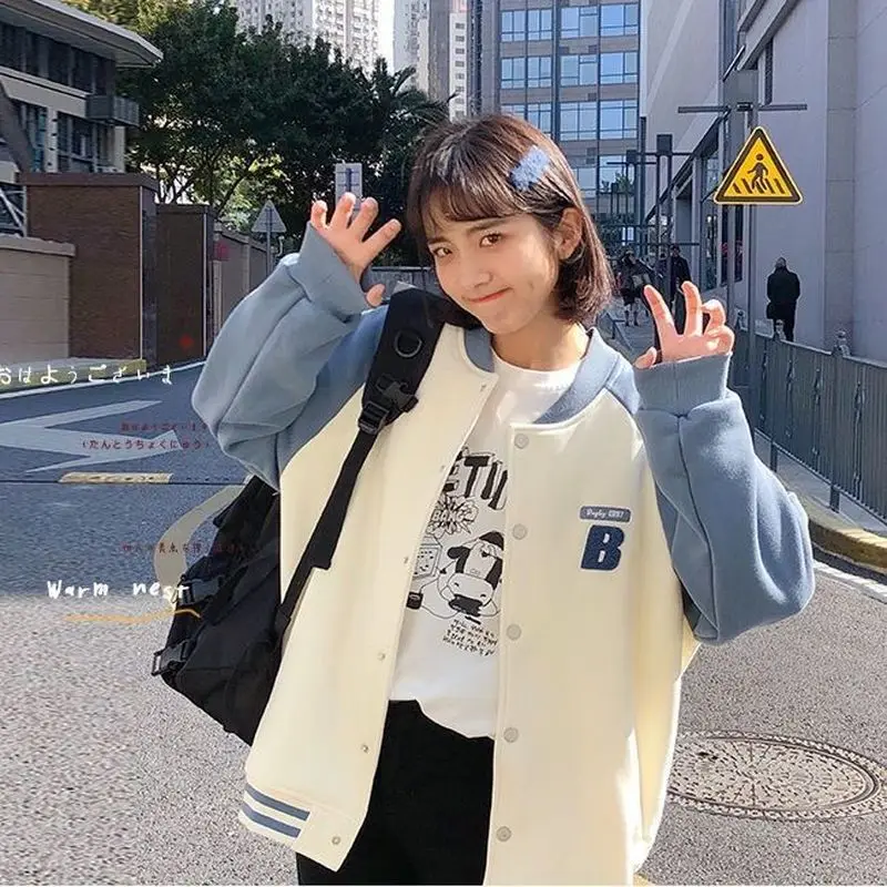 

jacket women student autumn cool letter printing Korean woman baseball uniform coats wild long-sleeved female stitching coat