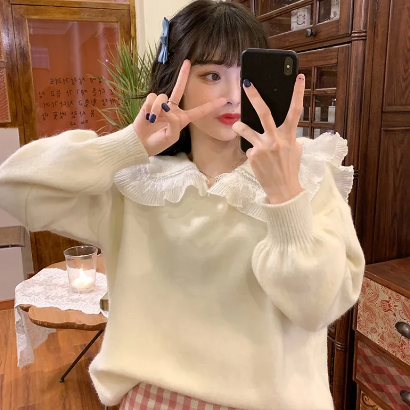 

Древесный гриб» матросский воротник пуловер Осенняя женская обувь зима 2021 новые свободные шить чувство дизайна в западном стиле Стиль вяза...