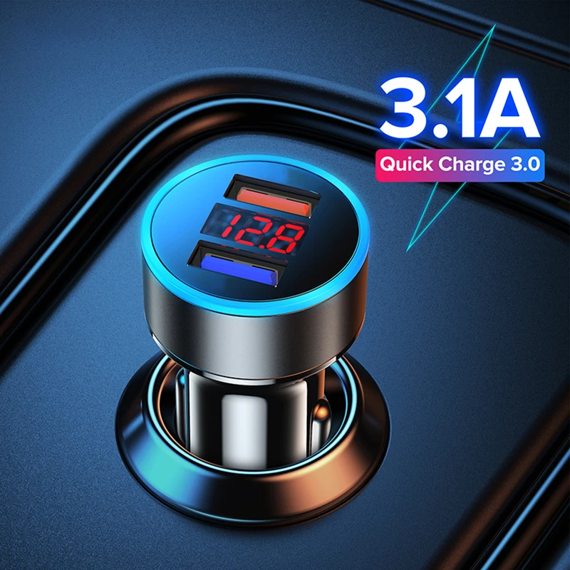 

Car Charger Dual USB QC 3.0 Adapter Cigarette Lighter LED Voltmeter For All Types Mobile Phone Charger Smart Dual USB Charging