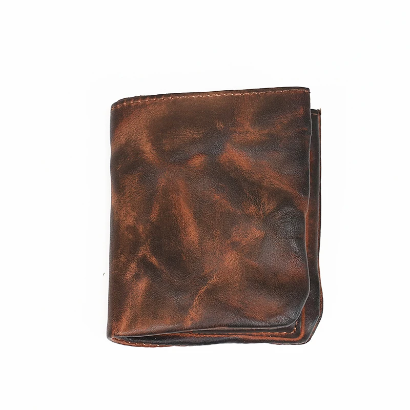 

Кошелек мужской из натуральной кожи, винтажный, ручной работы, короткий, компактный, с отделением для карт