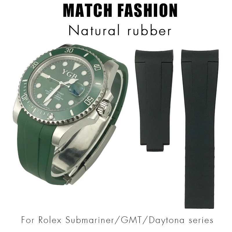 Ремешок силиконовый для часов резиновый зеленый браслет Rolex Submariner GMT Daytona Explorer 19