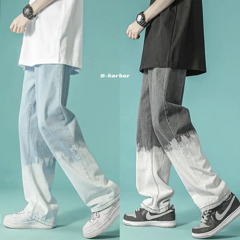 

Джинсы мужские с широкими штанинами, модные мешковатые джинсы с градиентом в стиле ретро, уличная одежда, свободные прямые брюки из денима в...