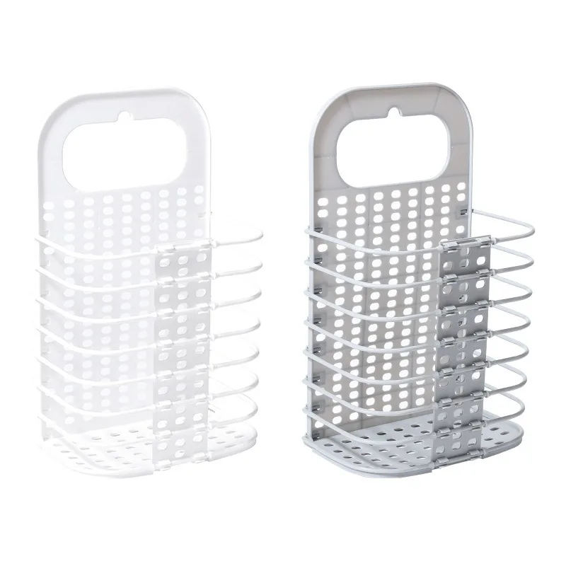 

Household pgraded Plastic Dirty Laundry Basket Foldable Home Dirty Hamper Sturdy Handle with 2 No Drilling Hooks