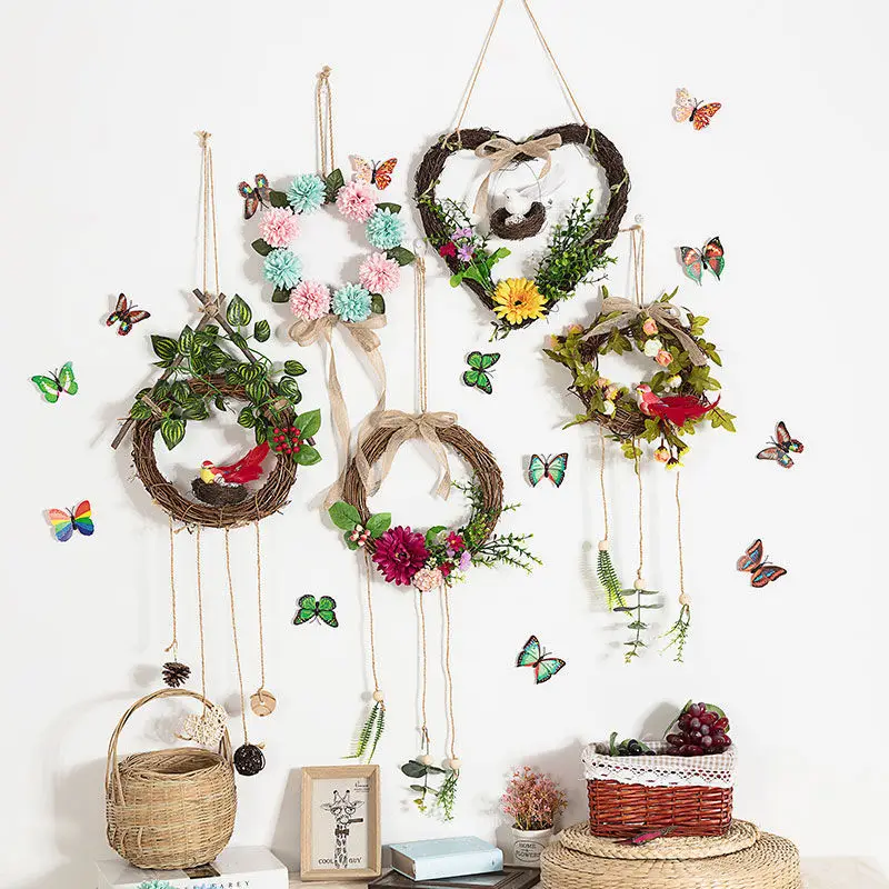 

Настенный Плетеный венок из ротанга ручной работы в скандинавском стиле, необычные украшения для спальни, изысканные подарки на день рожде...