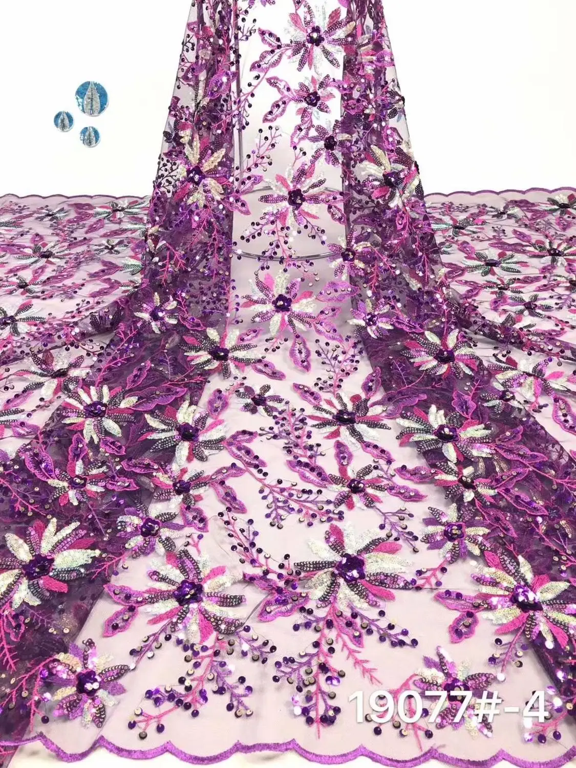 

2018 Nigerian Lace Fabrics Tissu Africain Guipure wiht Sequins Embroidery French Tulle Lace Fabric party dress f180723