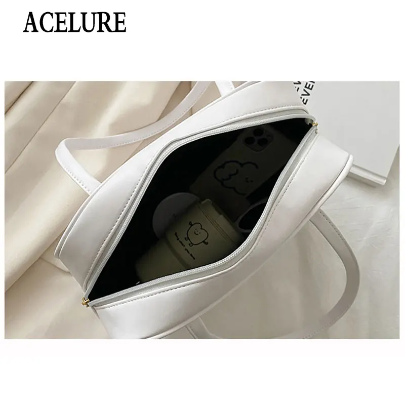 

ACELURE Simple Style Fashion Satchels for Women All-match Solid Color PU Leather Zipper Shoulder Bags Female Shopping Handbags