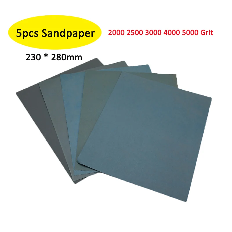 

5 Pieces Sandpaper Set Sanding Paper Water/Dry Abrasive SandPapers 230 * 280mm 2000 2500 3000 4000 5000 Grit
