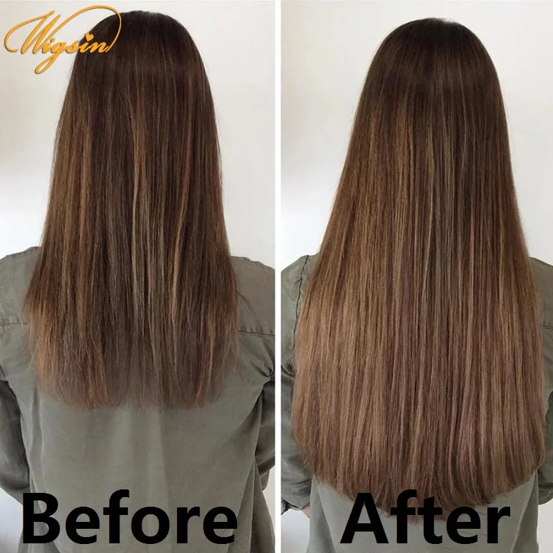 

WIGSIN Synthetic Long Straight Wavy Curly 16Clips In Hair Extensions 24Inch Ombre Black Pink Grey Hairpieces for Women