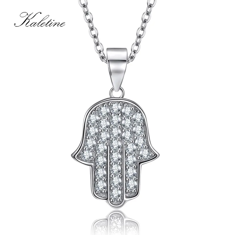 Фото Подлинная стерлингового серебра 925 Новое поступление Высокое Класс Bling CZ удачу защитить рука Фатимы хамса Подвеска Цепочки и ожерелья №1