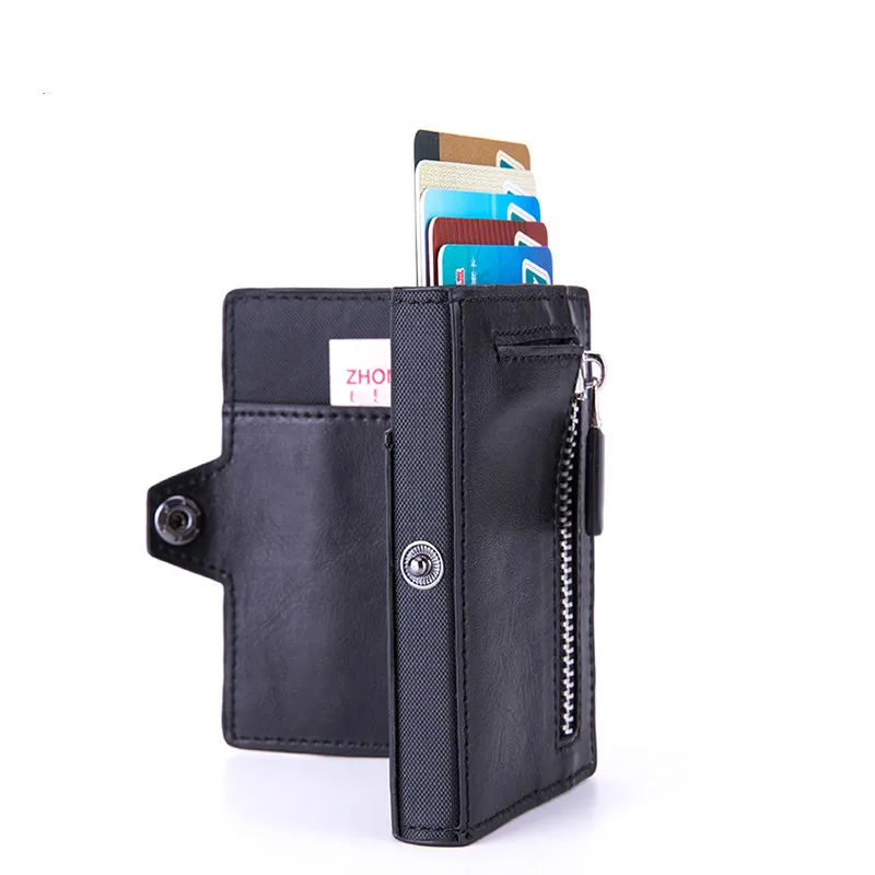 YAMBUTO Для мужчин RFID Кнопка Умный кошелек Кредитная Держатель для карт на застежке