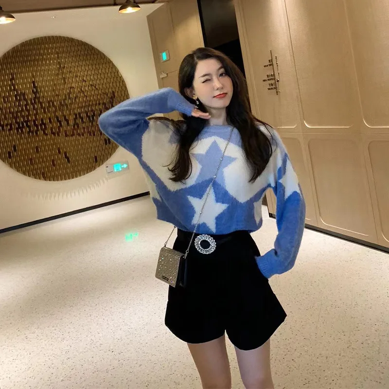 

Womens Loose Fit Pullovers Sweater Long-Sleeve Crew Neck Casual Cute Graphic Sweater Knit Tops