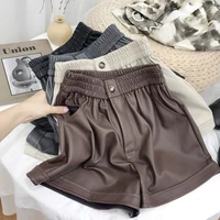 apricot black coffee high waist pu leather shorts women autumn winter new casual pocket shorts female pantalones cortos de moda