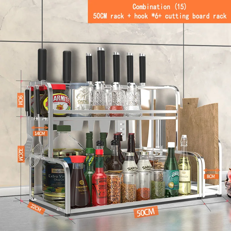 

BEEMSK Kitchen Spice Jar Bottle Seasoning Rack Stainless steel kitchen shelving Space Saver Kitchen cutlery rack Kitchen storage