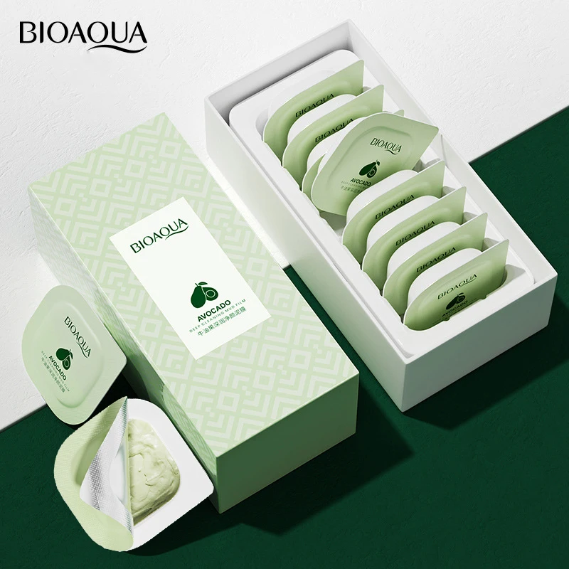 

8PCS/set Avocado Extract Clearing Mud Cream Mask Moisturizing Oil-Control Acne Relief Smear Mask Boxed Korean Skin Care Products