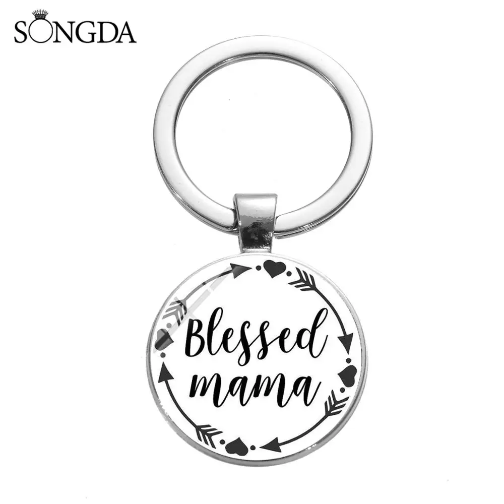 Минимализм брелок для ключей Blessed Mama и I Love Papa буквенным принтом Стекло кабошон