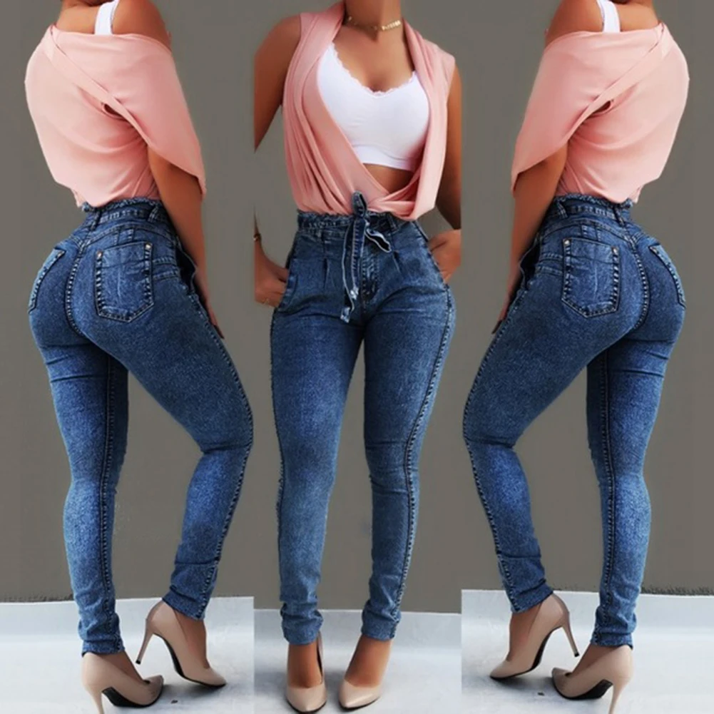 Description Picture 5 of itemFashion Belted High Waist Skinny Jeans Women Hot Loose Stretch Denim Long Pants Skinny Jeans Women Stretch Denim Long Pants