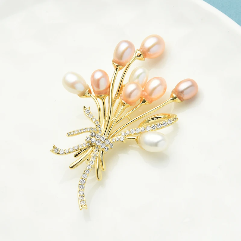 

Wuli&baby Natural Pearl Bouquet Flower Brooches For Women Unisex Beauty Cubic Zirconia Flower Weddings Party Brooch Pins Gifts