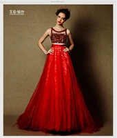 robe de soiree vestido de festa a line long prom gown formal red lace luxury crystal sexy see through beaded bridesmaid dresses