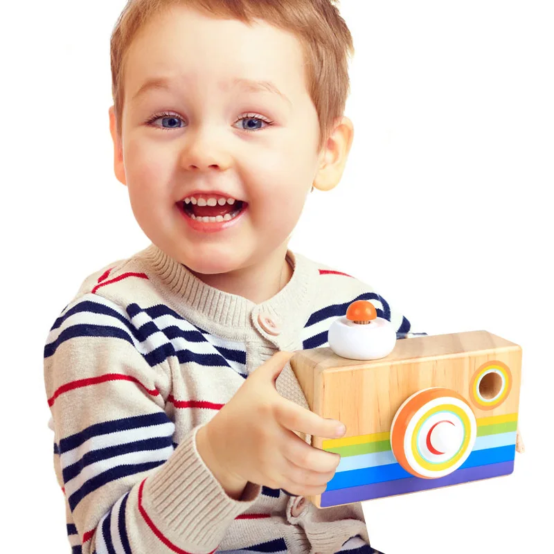 

2021 New Kids Wooden Cartoon SLR Camera Kaleidoscope Polygonal Prism Variety Bee-eye Effect Children's Fun Toy Gifts