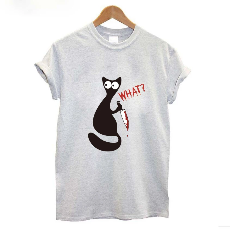 

cat what funny sarcastic Graphic novelty funny tshirt women Vintage Cat With Knife Unisexs treetwear summer tops tee women homme