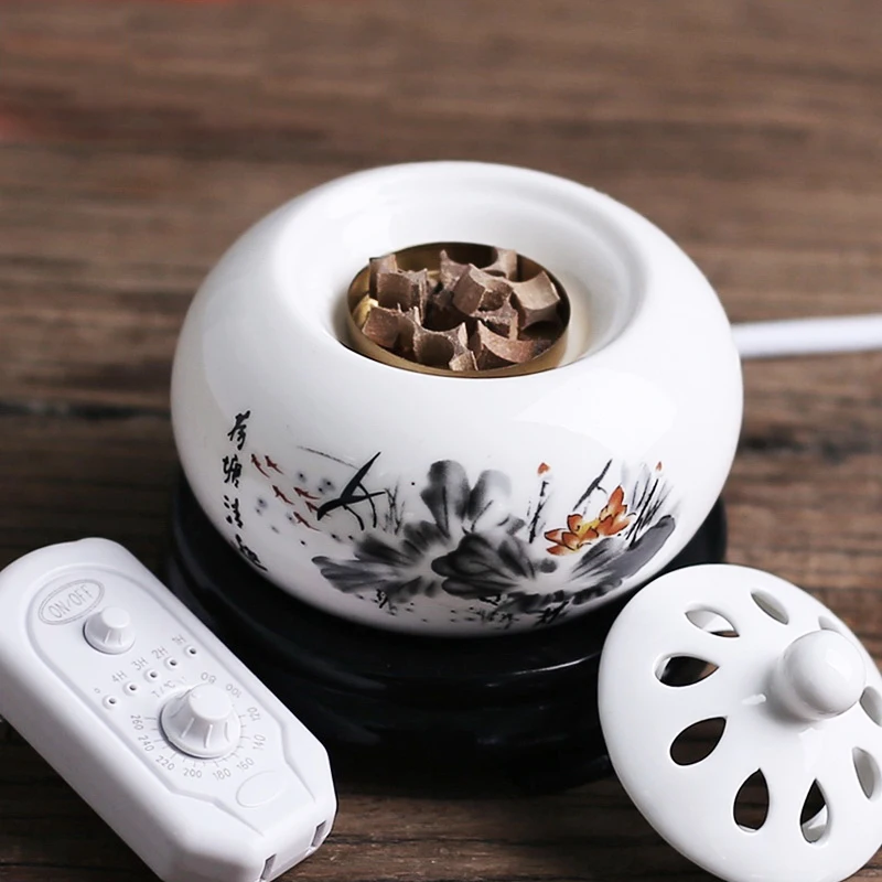 

Timing Thermostat Electronic Sandalwood Furnace Ceramic Scented Ovens Incense Burner Essential Oil Aroma Burner 200-240V F